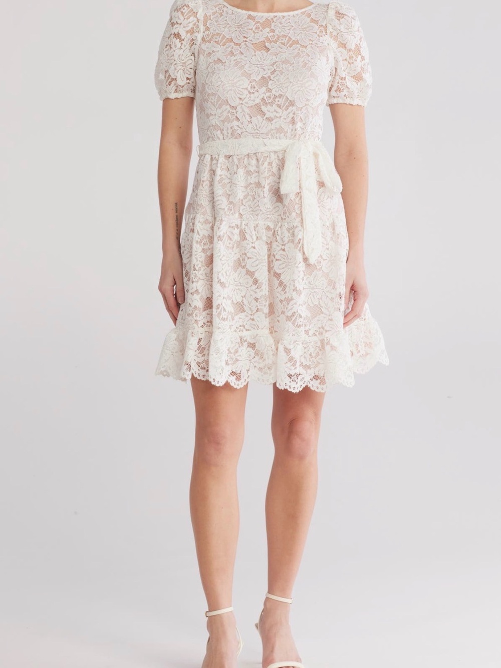 Vince Camuto Ivory Lace Short-Sleeve Mini Dress